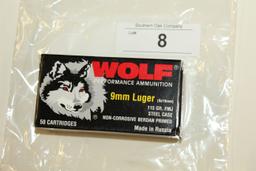 50 Rounds of Wolf 9mm 115 Gr. FMJ Ammo