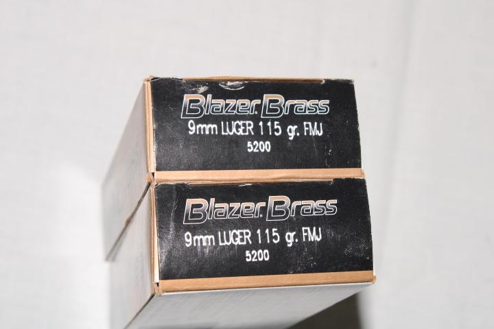 100 Rounds of Blazer Brass 9mm Luger 115 Gr. FMJ Ammo