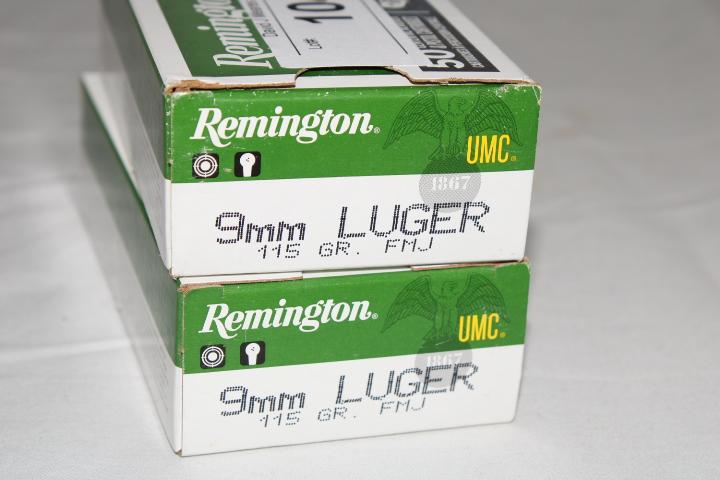 100 Rounds of Remington 9mm Luger 115 Gr. FMJ Ammo