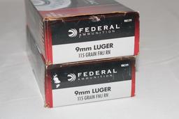 100 Rounds of Federal 9mm Luger 115 Gr. FMJ RN Ammo