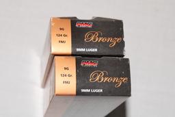 100 Rounds of PMC "Bronze" 9mm Luger 124 Gr. FMJ Ammo