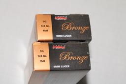 100 Rounds of PMC "Bronze" 9mm Luger 124 Gr. FMJ Ammo