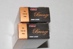 100 Rounds of PMC "Bronze" 9mm Luger 124 Gr. FMJ Ammo