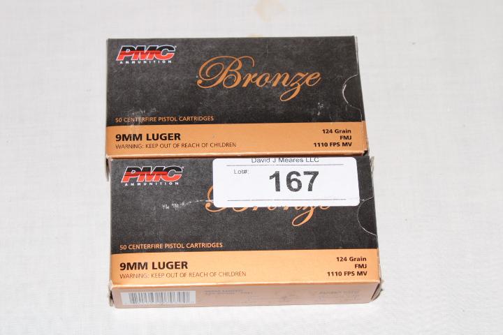 100 Rounds of PMC "Bronze" 9mm Luger 124 Gr. FMJ Ammo