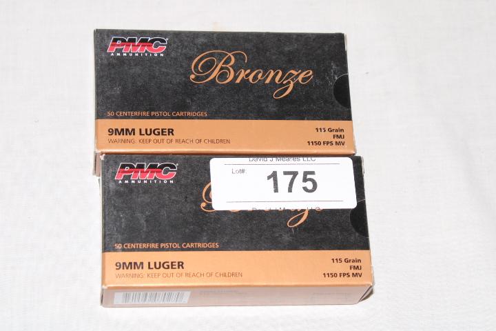 100 Rounds of PMC "Bronze" 9mm Luger 115 Gr. FMJ Ammo