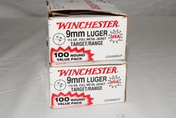 152 Rounds of Winchester 9mm Luger 115 Gr. FMJ Ammo