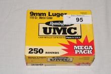 250 Rounds of Remington 9mm Luger 115 Gr. MC Ammo