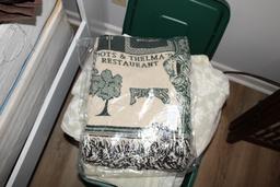 Large Green Tote w/Towels, Sheets, Pelzer Throw and More