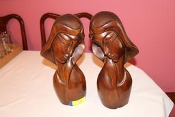 2 Large Wooden Busts