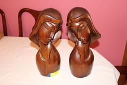 2 Large Wooden Busts