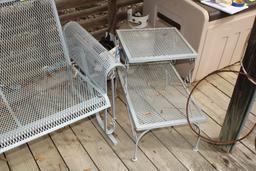 Metal Porch Glider w/Side Table, 2 Other Chairs and Rack