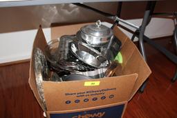 Large Box of Oven Pans, Cake Pans, Serving Tray, Etc.