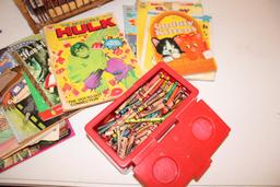 1 Lot of Childrens Books and Crayons