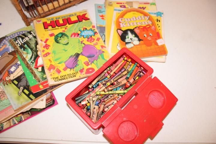 1 Lot of Childrens Books and Crayons