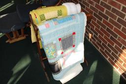 Quilt Rack with 2 Handmade Quilts