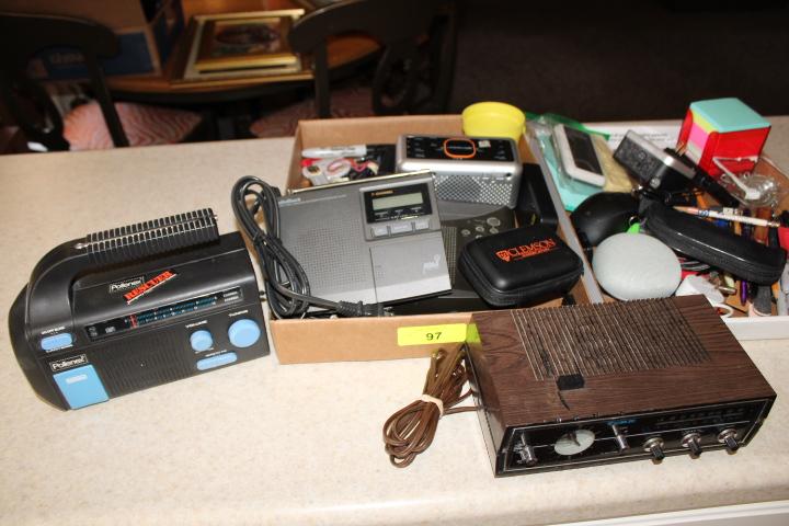 2 Box Lots - Radios, Pens, Pencils, Sticky Notes