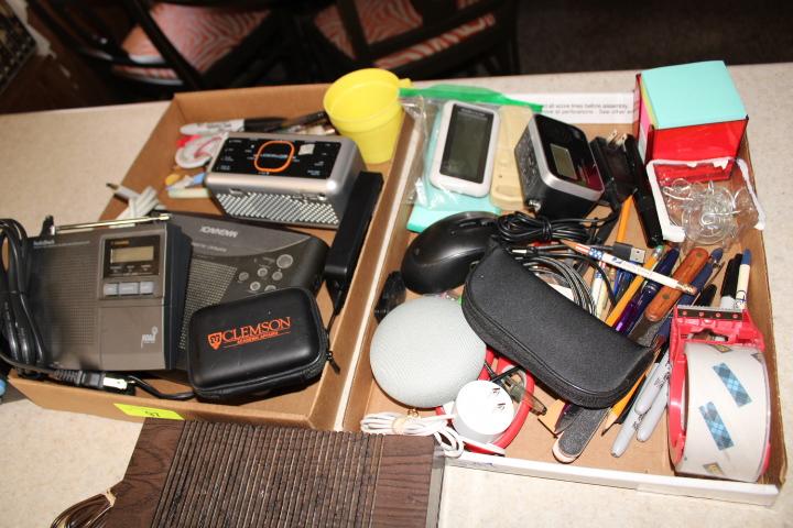 2 Box Lots - Radios, Pens, Pencils, Sticky Notes