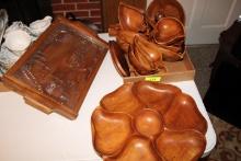 Large Lot of Wooden Bowls and Lazy Susie