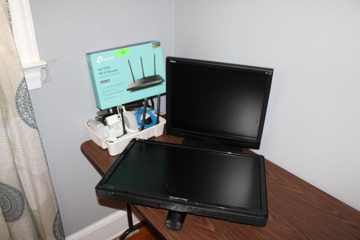 2 Computer Monitors and Wi-Fi Router