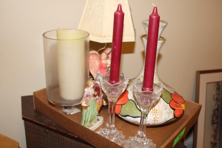 Box Lot- Angel Lamp, Water Jug and Candles