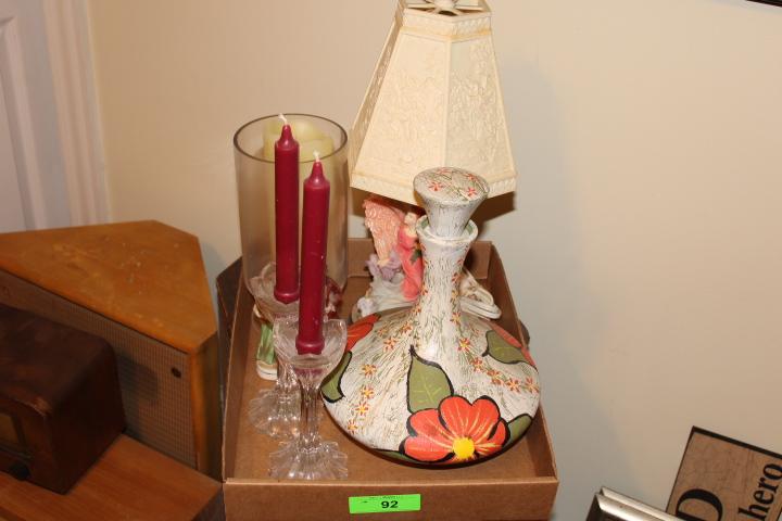 Box Lot- Angel Lamp, Water Jug and Candles