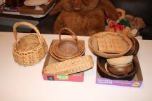 2 Boxes- Baskets and Wooden Bowls