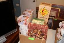 Box Lot of New Items: Divine Coffee Set, Candle, BBQ Tools…