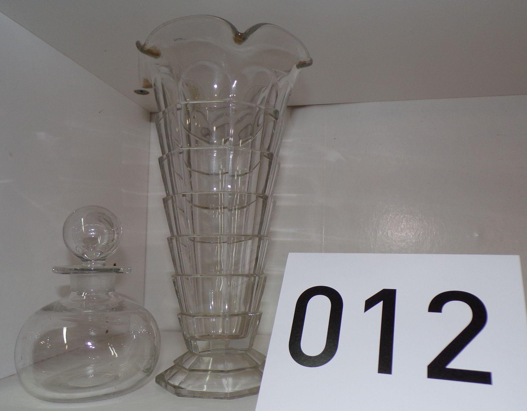 2 pieces glassware - 9" Vintage Vase and Bottle with stopper