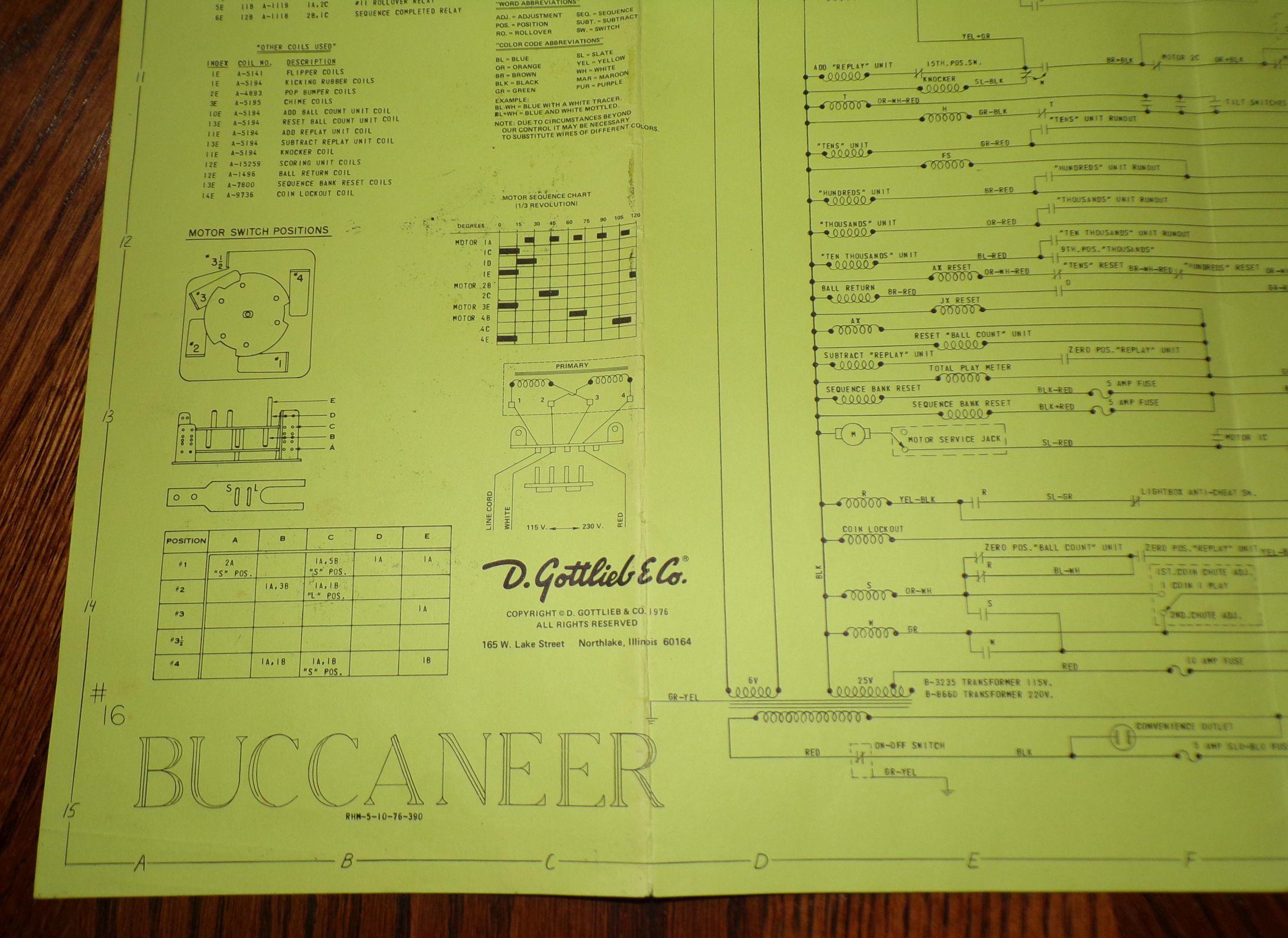 1976 D. Gottlieg & Co. "Buccaneer" Pinball Machine