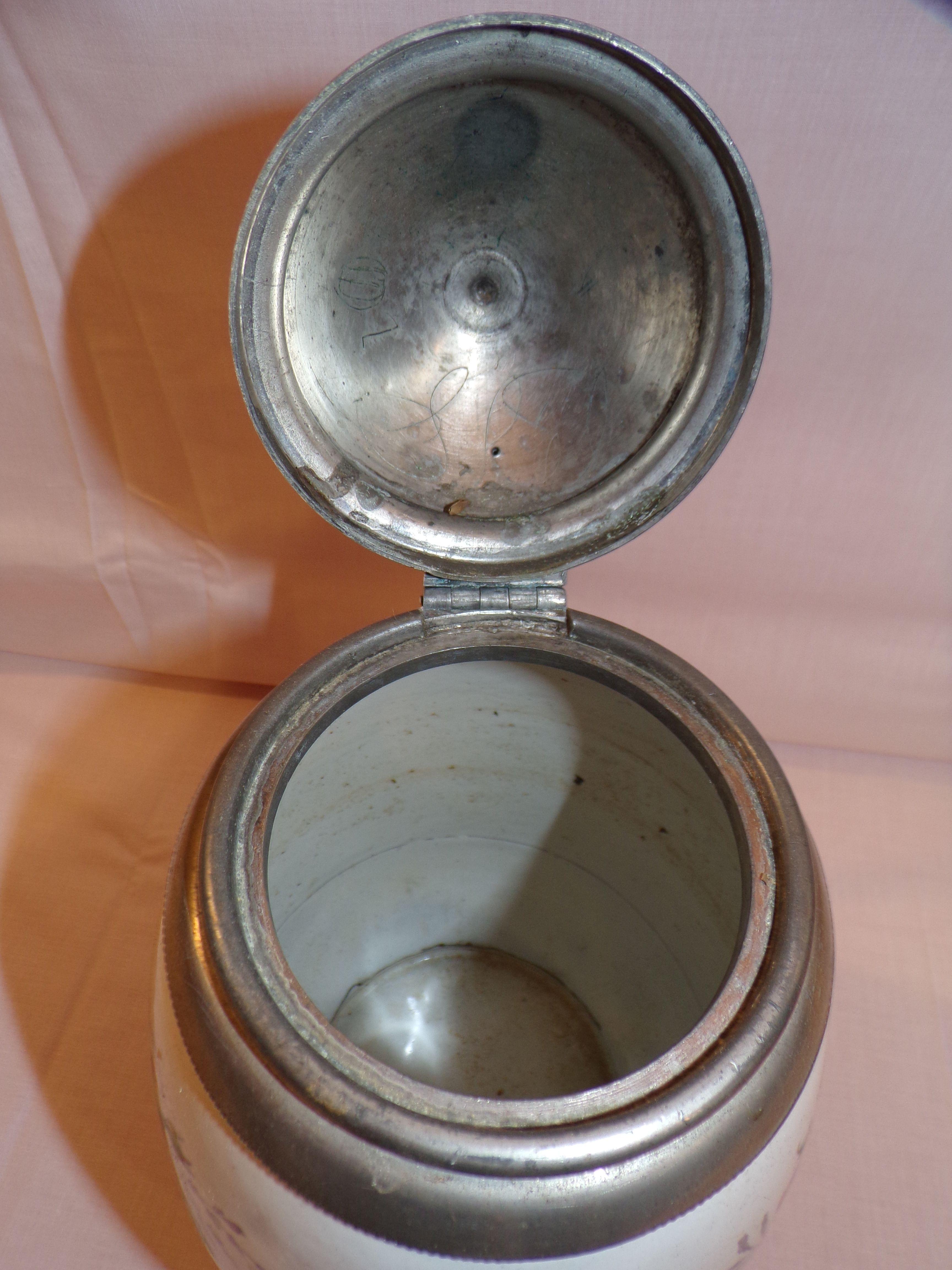 Antique Porcelain and Pewter Coffee Pot