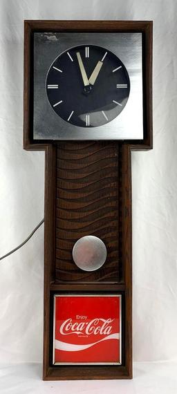 Coca-Cola Wood Clock w/ Sliding Pendulum