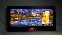Coors Motion Lighted Mountain Scene Panoramic Sign. Vibrant
