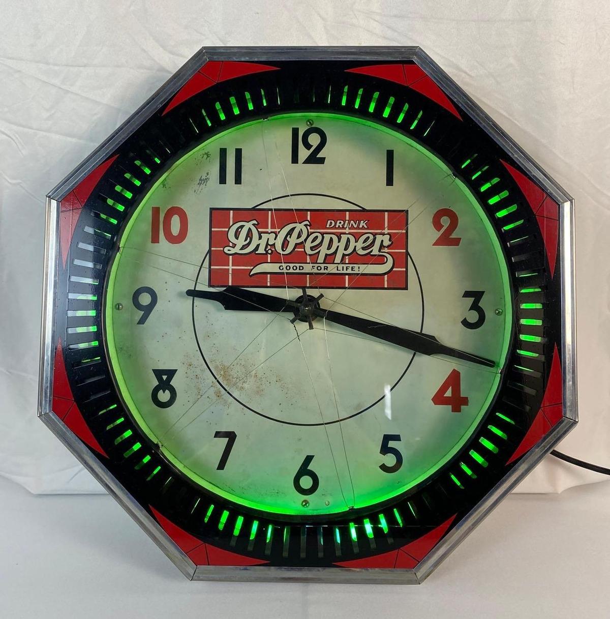 Dr. Pepper Octagon Neon Clock w/ Spinner