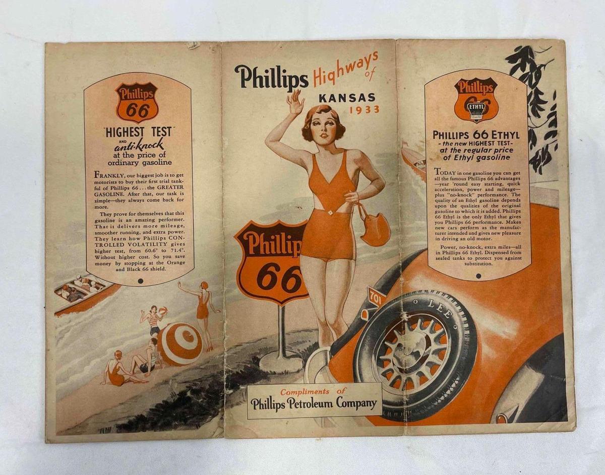 1933 Phillips 66 Kansas Road Map