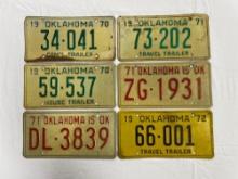 (6) 1971-73 Oklahoma License Plates