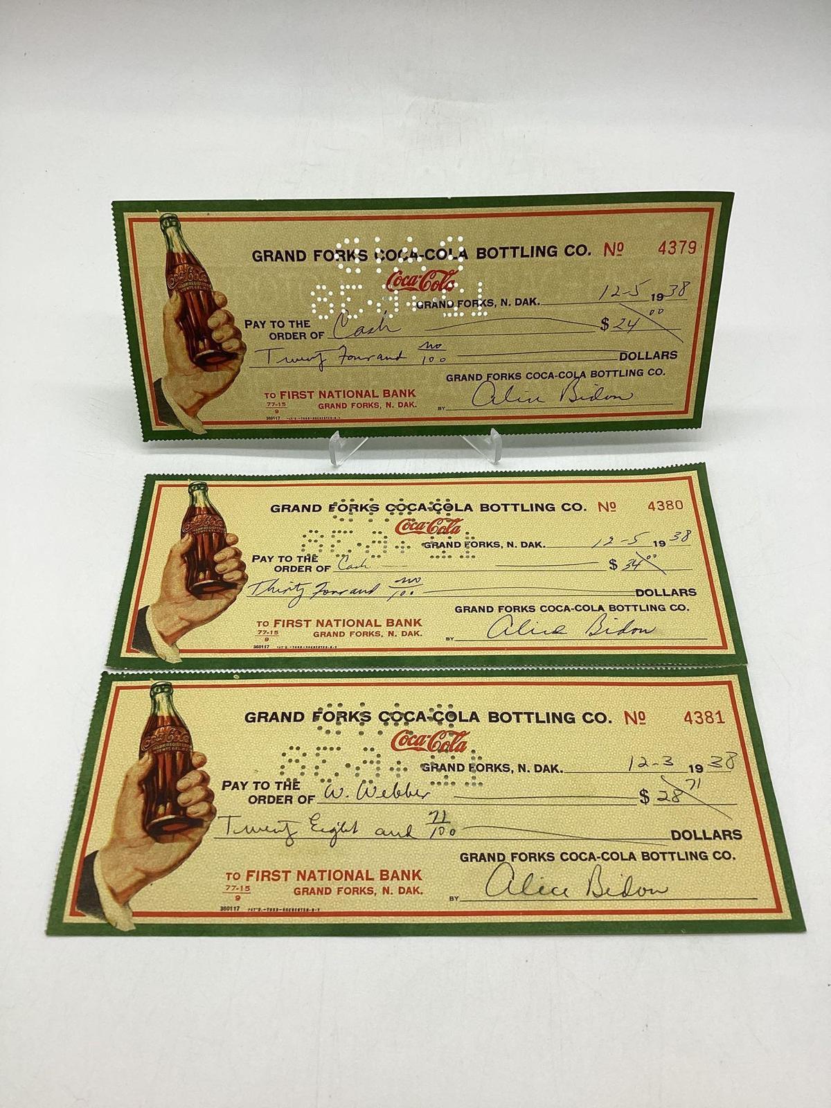 Three 1938 Coca-Cola Checks Grand Forks, ND