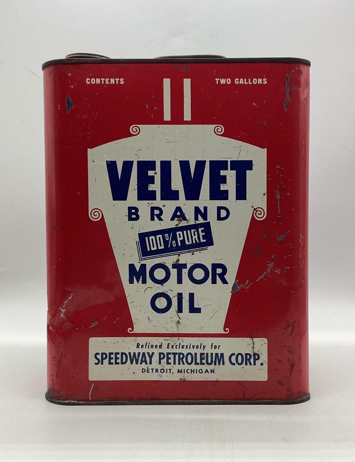 Velvet Brand Motor Oil Two Gallon Oil Can Detroit, MI