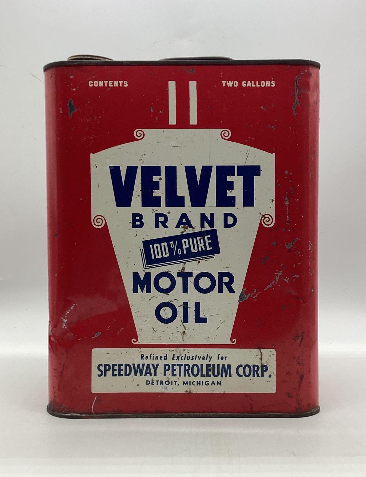 Velvet Brand Motor Oil Two Gallon Oil Can Detroit, MI