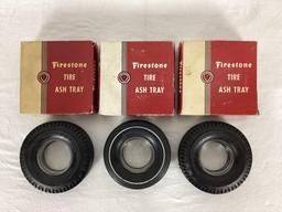 Three Firestone Ashtrays NOS w/ Original Boxes