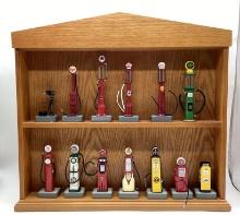 13 Different Miniature Gas Pumps w/ Display Cabinet