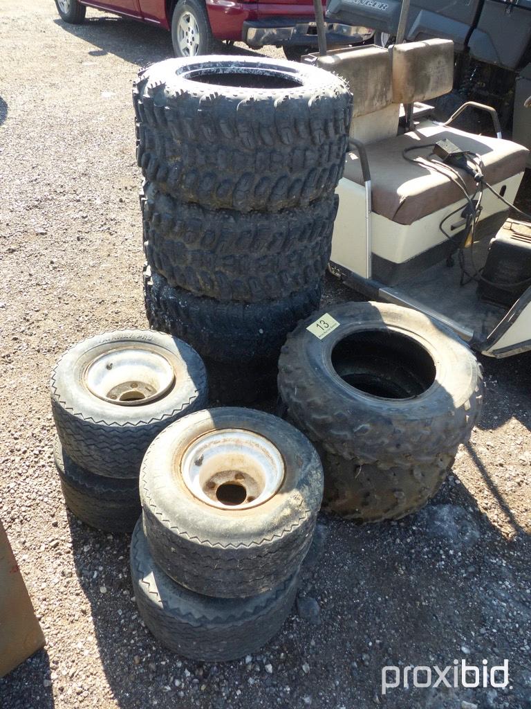 GOLF CART TIRES AND WHEELS AND 6 ATV TIRES