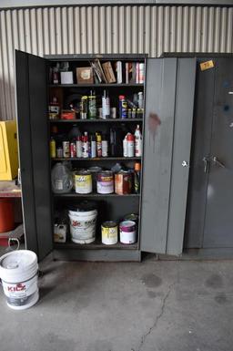 METAL CABINET W/ ASSORTED PAINTS, MISC. (NOTE: ITEMS TO BE PAID FOR AND PIC