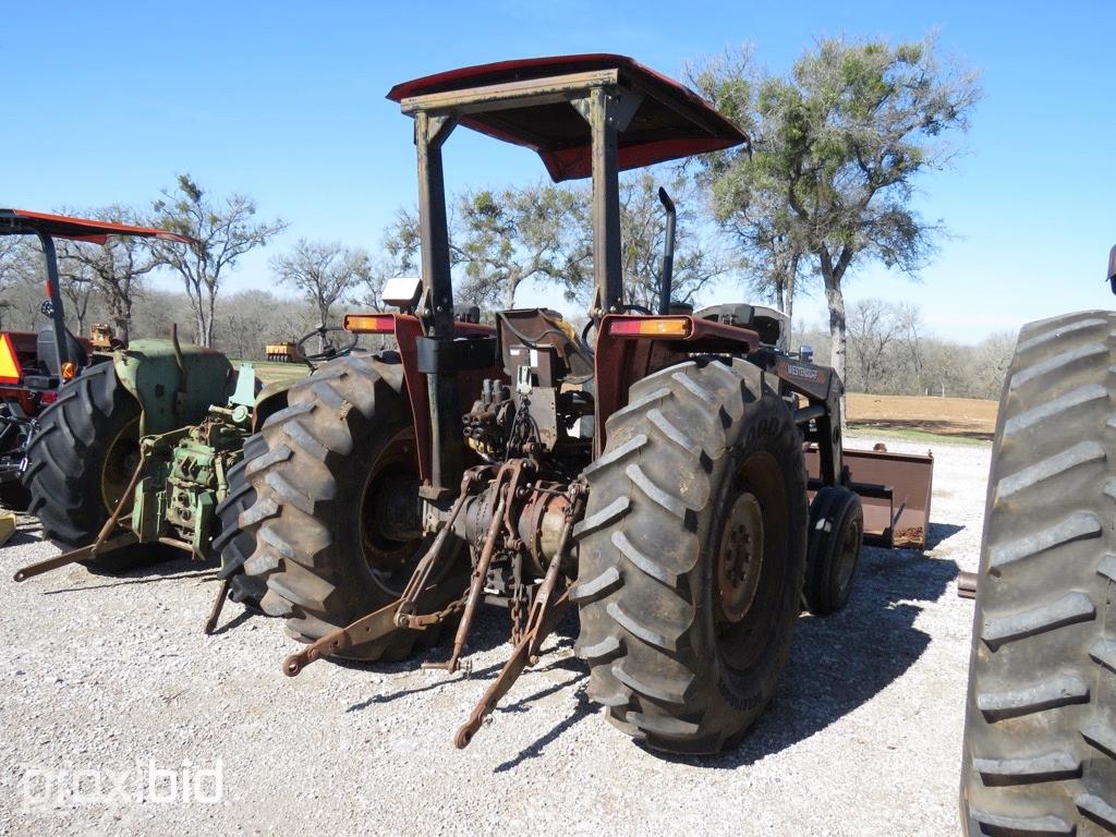 MF 390 TRACTOR W/ WESTENDORF LOADER BUCKET & HAY SPEAR (SHOWING APPX 5, 257 HOURS,UP TO BUYER TO DO