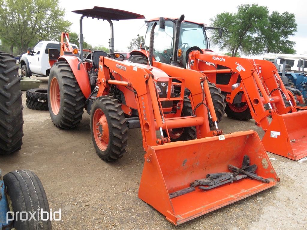 KUBOTA M7040 TRACTOR W/ LA1153 FRONTEND LOADER AND M4011 BACKHOE ATTACHMENT (SHOWING 435 HOURS) (SER