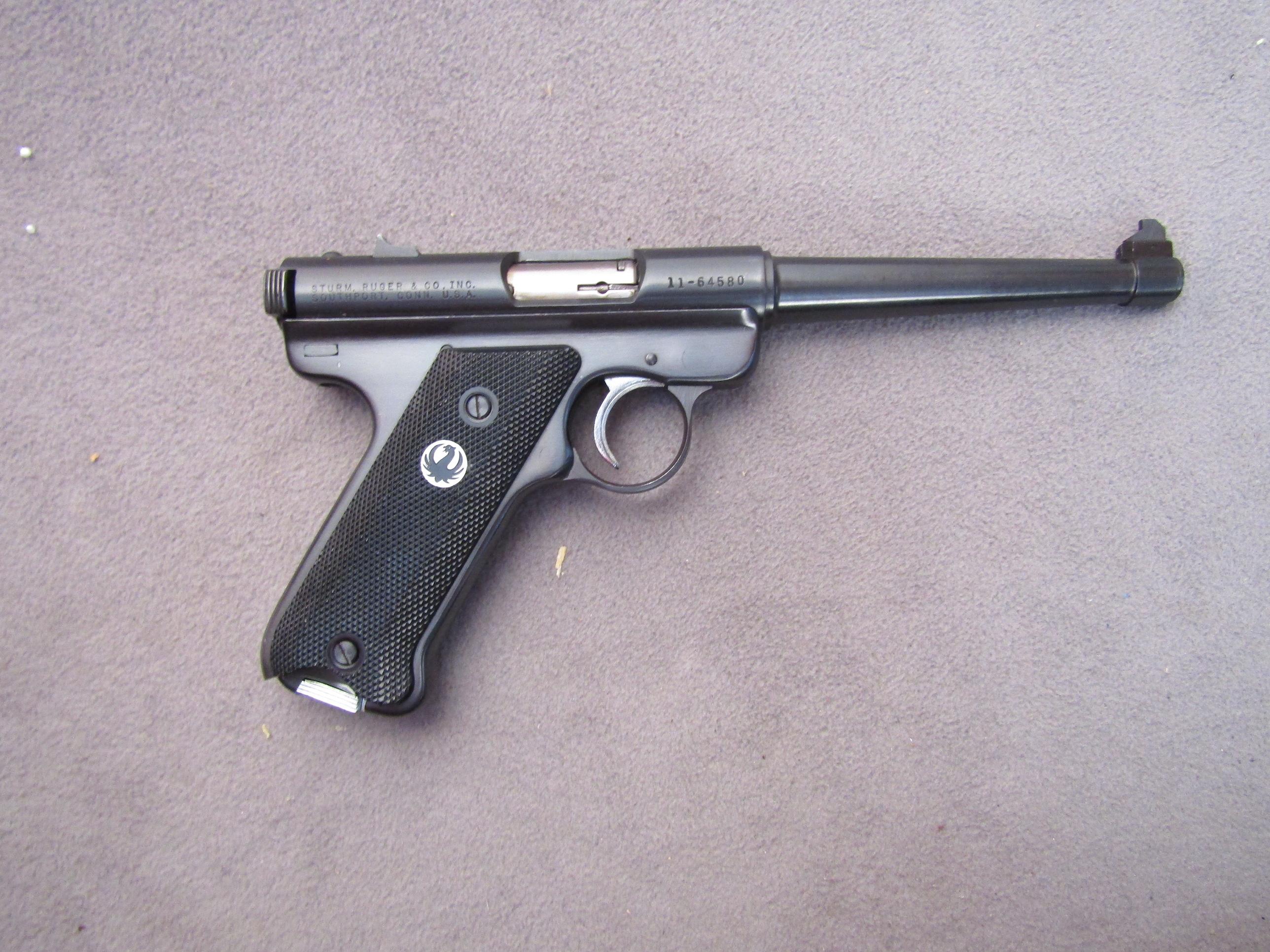 handgun: RUGER Model Mark I, Semi-Auto Pistol, .22LR, 10 shot, 6" barrel, S#11-64580