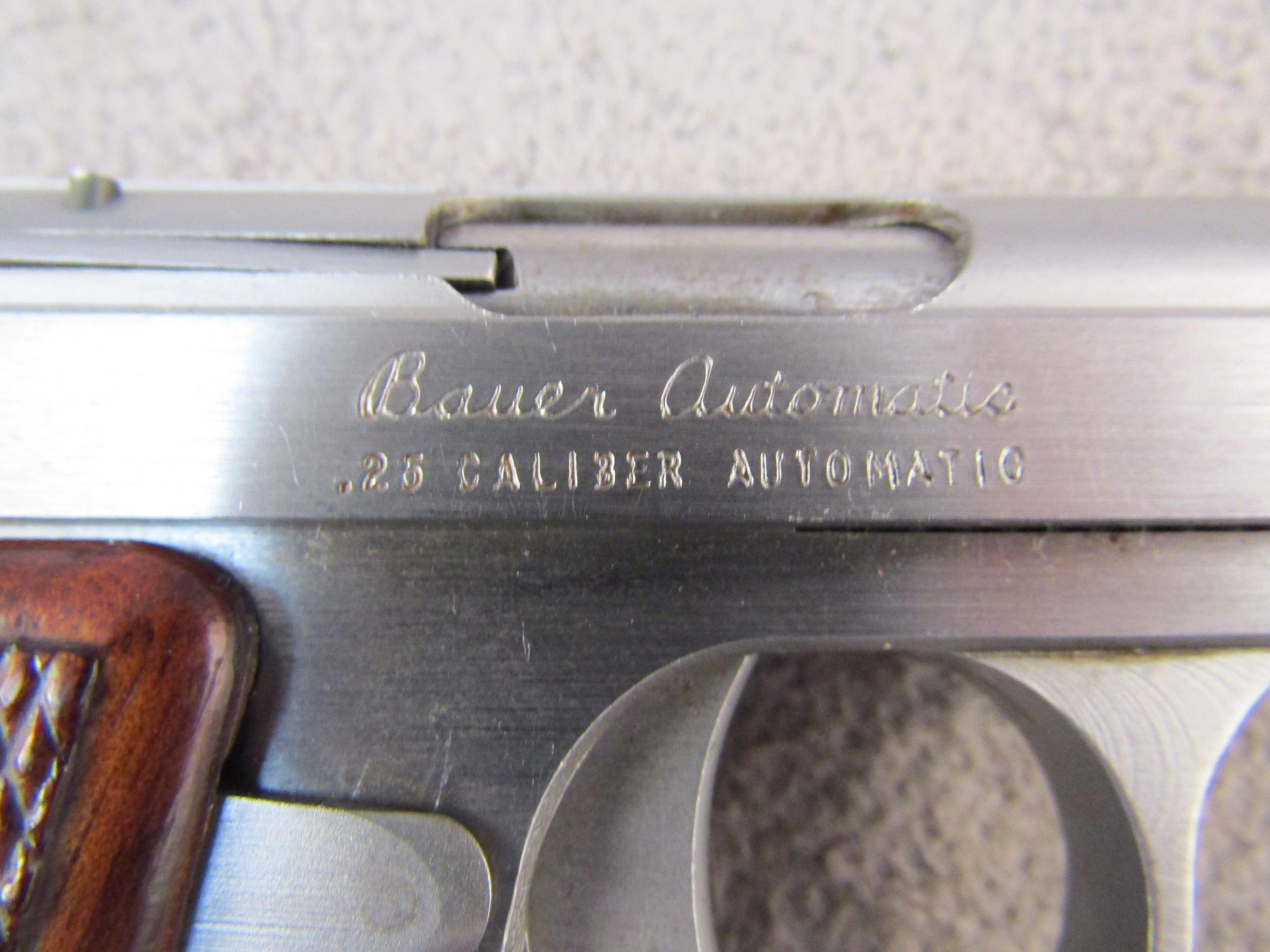 handguns: BAUER FIREARMS Model Bauer Automatic, S-A Pistol, .25, 6 shot, 2" bbl, S#067644 & S#067645