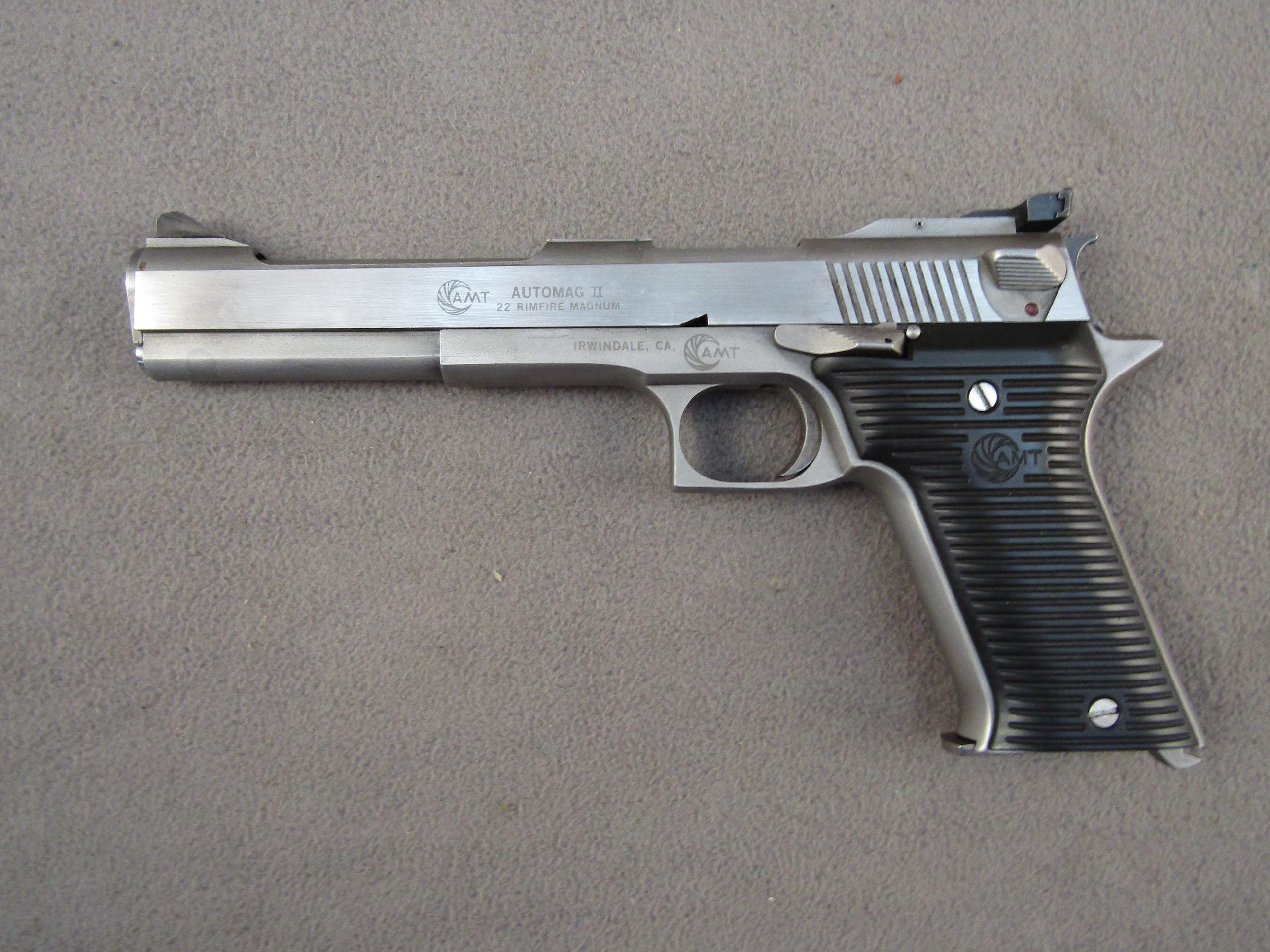 handgun: AMT Model Auto Mag II, Semi-Auto Pistol, .22, 10 shot, 6" barrel, S#M12346