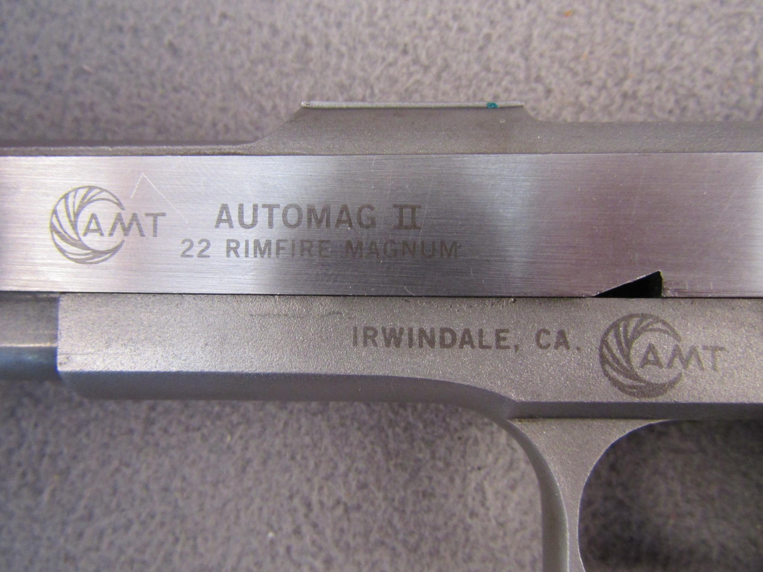 handgun: AMT Model Auto Mag II, Semi-Auto Pistol, .22, 10 shot, 6" barrel, S#M12346