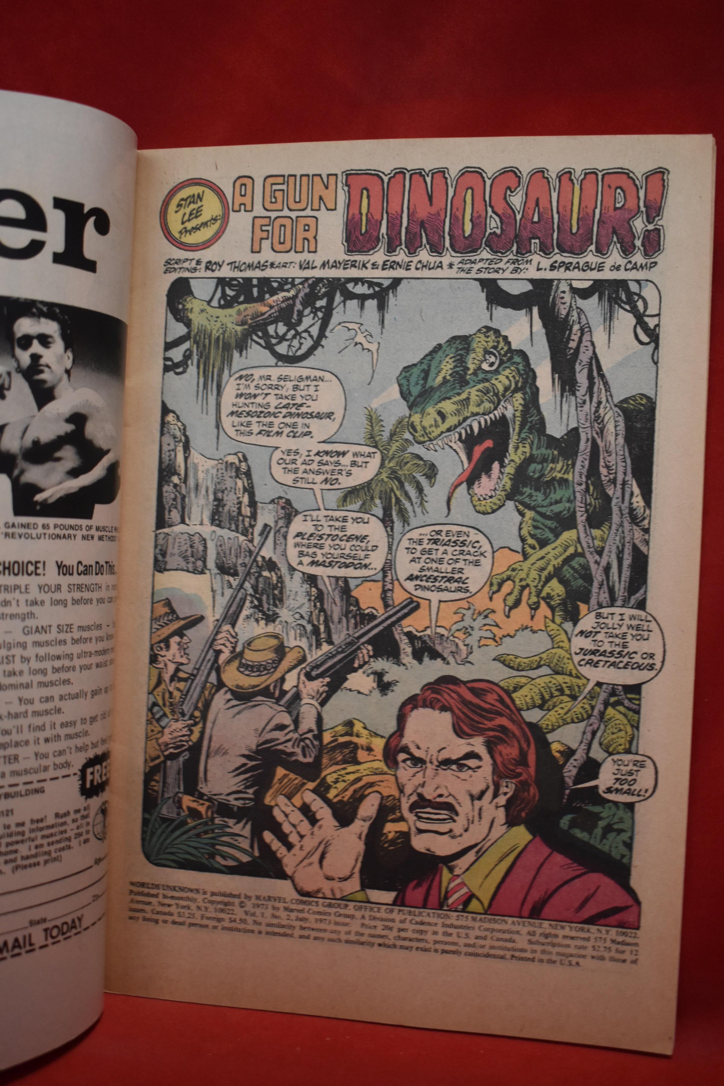 WORLDS UNKNOWN #2 | A GUN FOR DINOSAUR! | JOHN ROMITA SR - 1973 | NICE ONE!