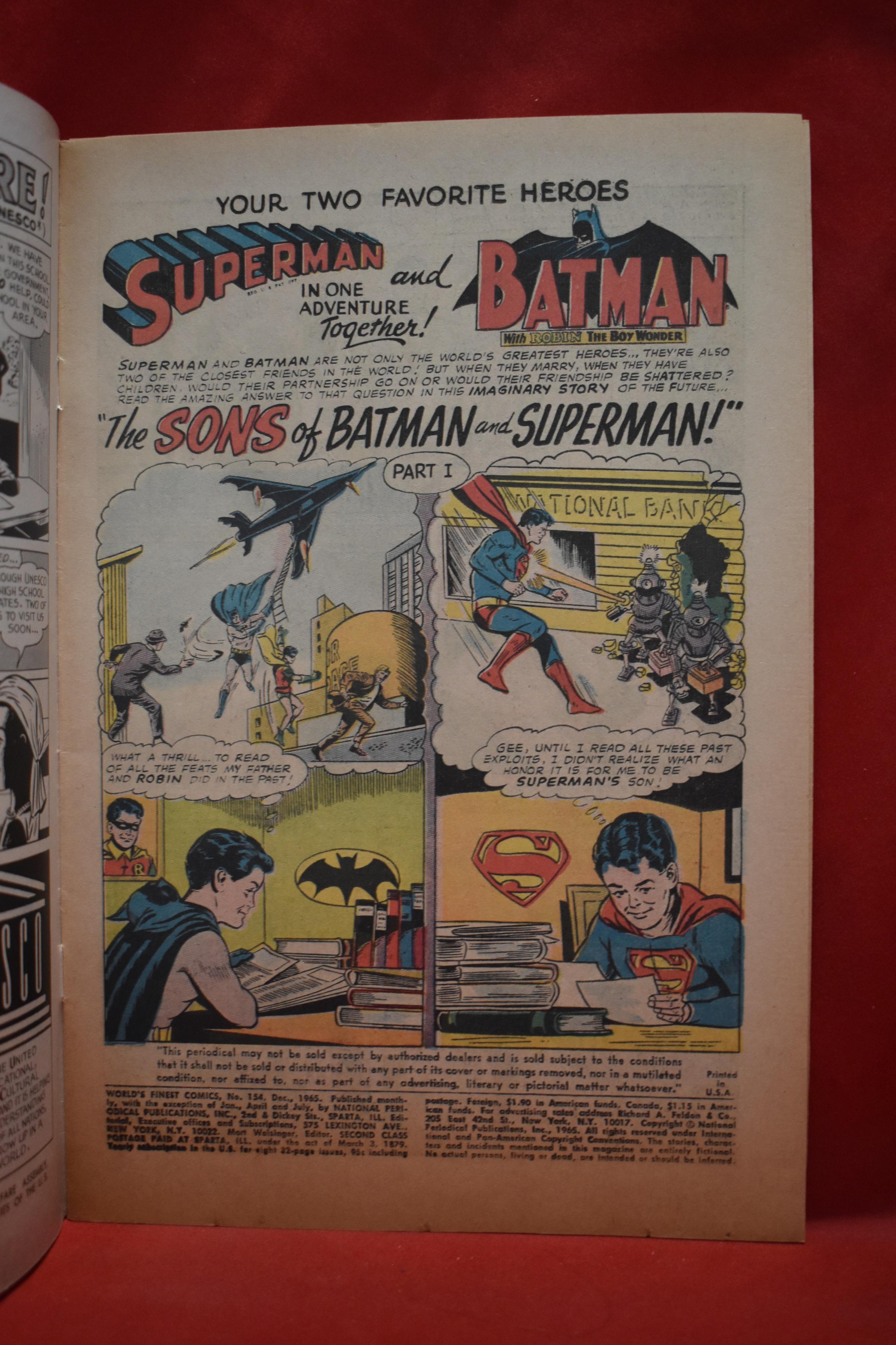 WORLDS FINEST #154 | KEY 1ST APP OF SUPER SONS!  | NICE WHITE CURT SWAN COVER - 1965